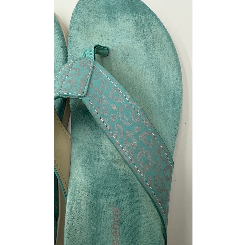 Spenco Womens Aqua Blue Leopard Print Orthotic Thong Sandals Flip Flops Size 8.5 - Picture 3 of 8